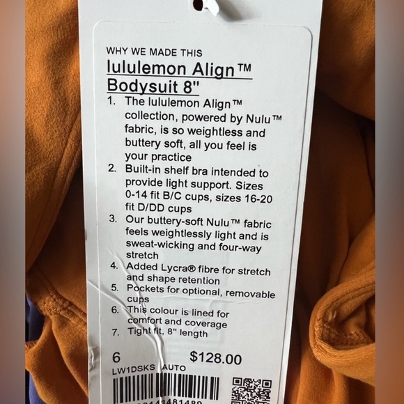 LULULEMON Align™ Bodysuit 8" AUTUMN ORANGE NWT! SZ 6 - Picture 8 of 8